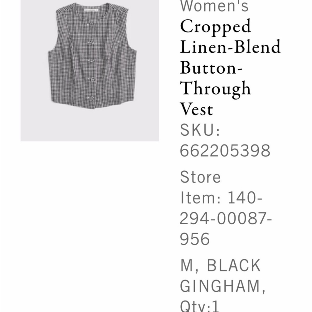 Cropped Linen-Blend Vest - Black Gingham